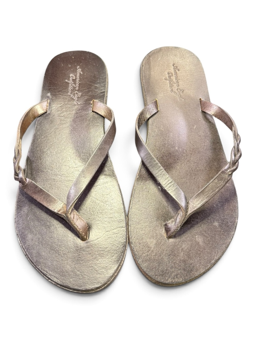 American Eagle Outfitters Brown Leather Braided Flip Flop Sandals Size 8